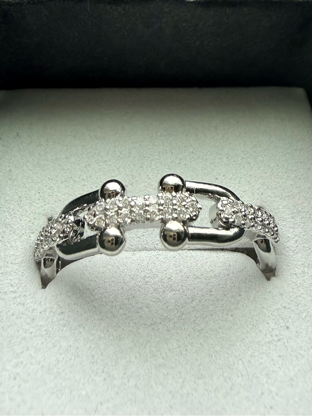 NEW! 14k Gold Plated Pave Stones with U Link Ring - Adjustable